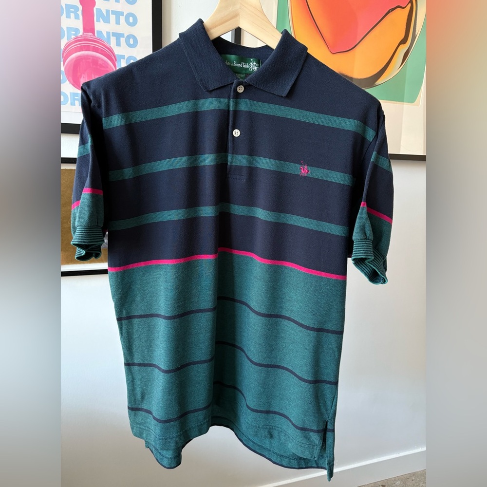 Knights Of The Round Table VTG Polo Shirts S/S Bundle Of 2 Multi Colour Strip L - Picture 8 of 11